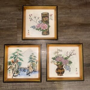 Set of Three Framed Vintage Signed Art from Japan